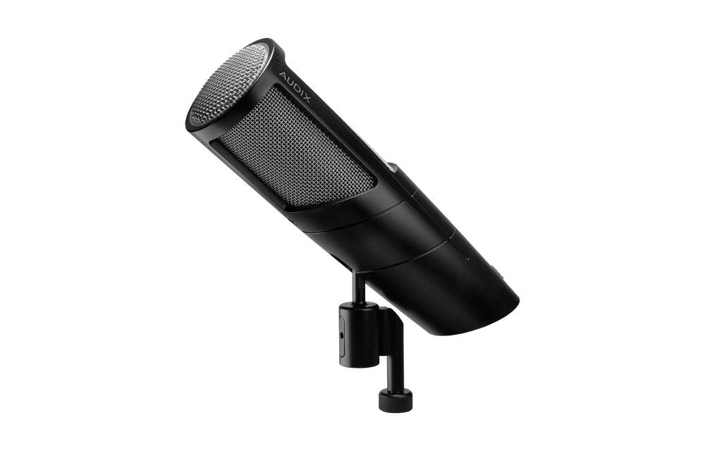 Black studio microphone with metal mesh grille and mount showing AUDIX branding.