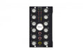 Front panel of the elysia xmax audio masterbus processor with knobs, buttons, and LED meters visible.