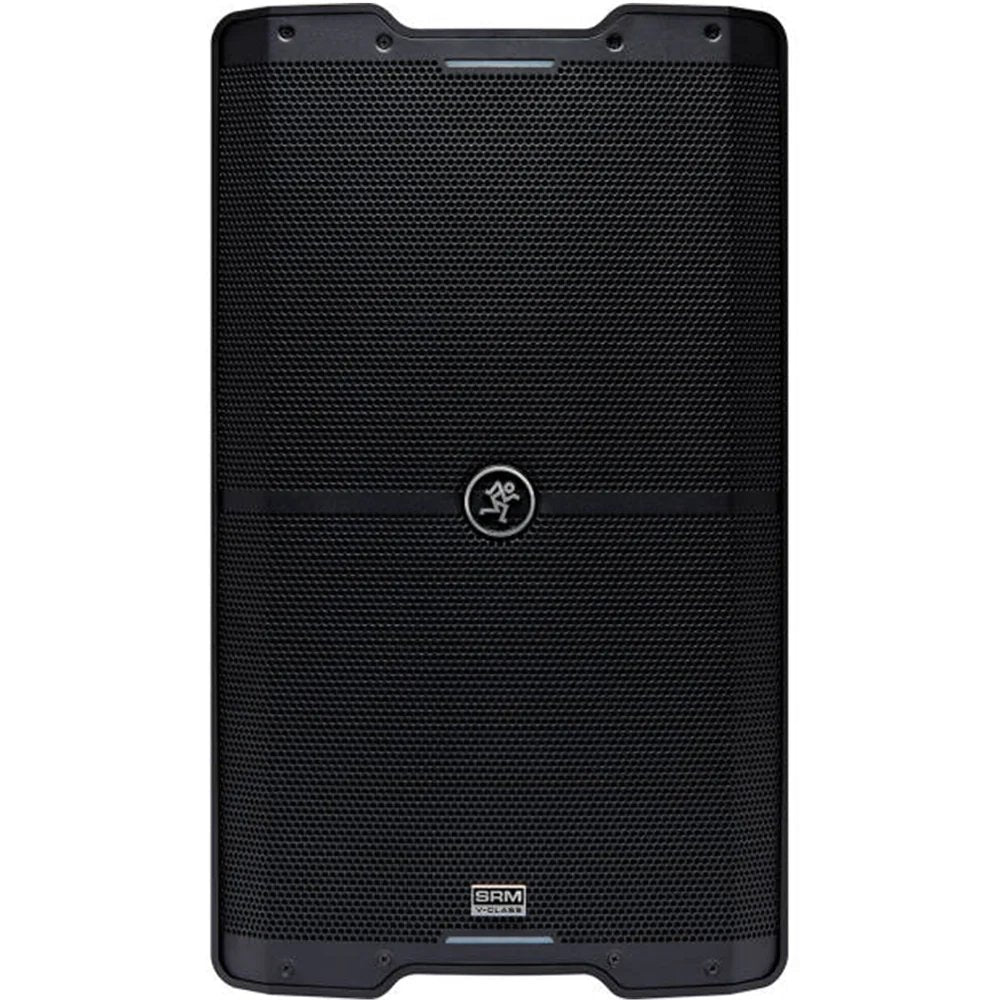 Black loudspeaker with metal grill featuring a logo in the center and SRM V-CLASS text at the bottom.