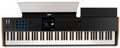 Black MIDI keyboard controller with 88 keys, pads, knobs, faders, buttons, and a small display screen.