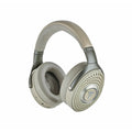 Over-ear beige and grey headphones with perforated ear cups and cushioned headband and ear pads.