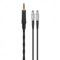 Black audio cable with a 3.5mm TRRS plug on one end and two silver mono connectors on the other.