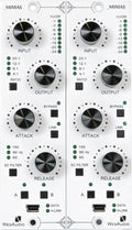 Front panel of a Mimas Gemini audio processor module with control knobs, buttons, indicator LEDs, and connectors.
