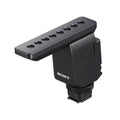 Black Sony microphone with linear array of microphone elements and hot shoe mount.