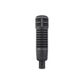 Black cylindrical microphone with grille cover and 3-pin XLR connector at bottom.
