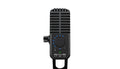 Black rectangular microphone with a rotary dial and blue LED indicators on the front.