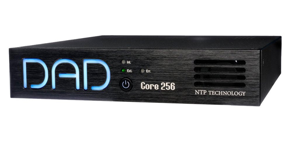 Black rectangular device with blue illuminated DAD logo and Core 256 label on front panel