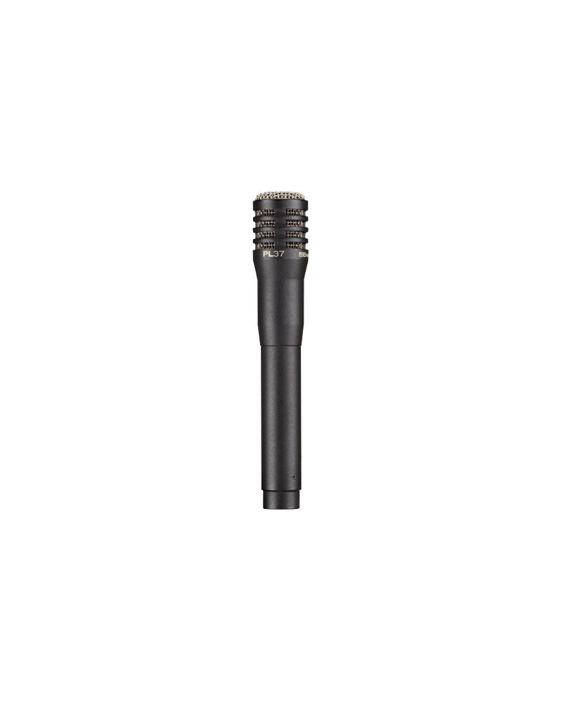 Black microphone with silver grille and text 'PL37' and 'ELECTRO-VOICE' on the upper portion.