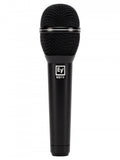 Black handheld microphone with metal mesh grille and EV ND76 logo on the handle.
