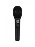 Black handheld microphone with mesh grille and EV ND76S logo on body with a slider switch.