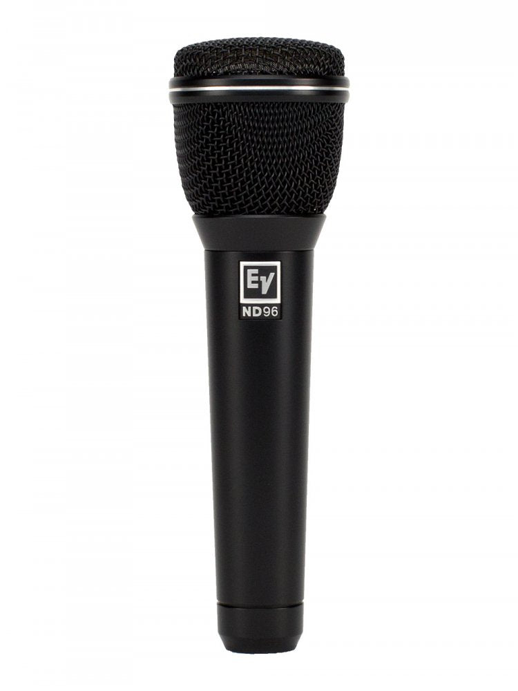 Black handheld microphone with mesh grille and EV ND96 logo on the body.