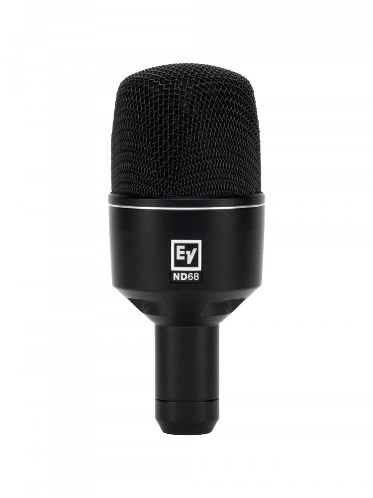 Black studio microphone with mesh grille and EV ND68 label on the body