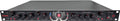 Black audio rack unit with various knobs, a toggle switch, and a blue-lit push button on front panel