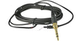 Coiled black audio cable with a gold-plated 3.5mm plug on a white background.