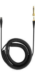 Coiled black audio cable with a gold 1/4 inch TRS plug and a black mini XLR connector.
