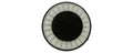 Round headphone ear pad or speaker grille with a black center and white segmented ring.