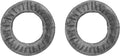 Two gray fabric ear pads with circular openings shown side by side on a white background.