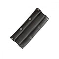 Black rectangular padded strip with metal studs arranged in two rows on a white background.