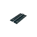 Two black metal brackets with multiple vent and mounting holes on a white background.