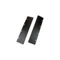Two black metal plates with mounting holes arranged side by side on a white background.