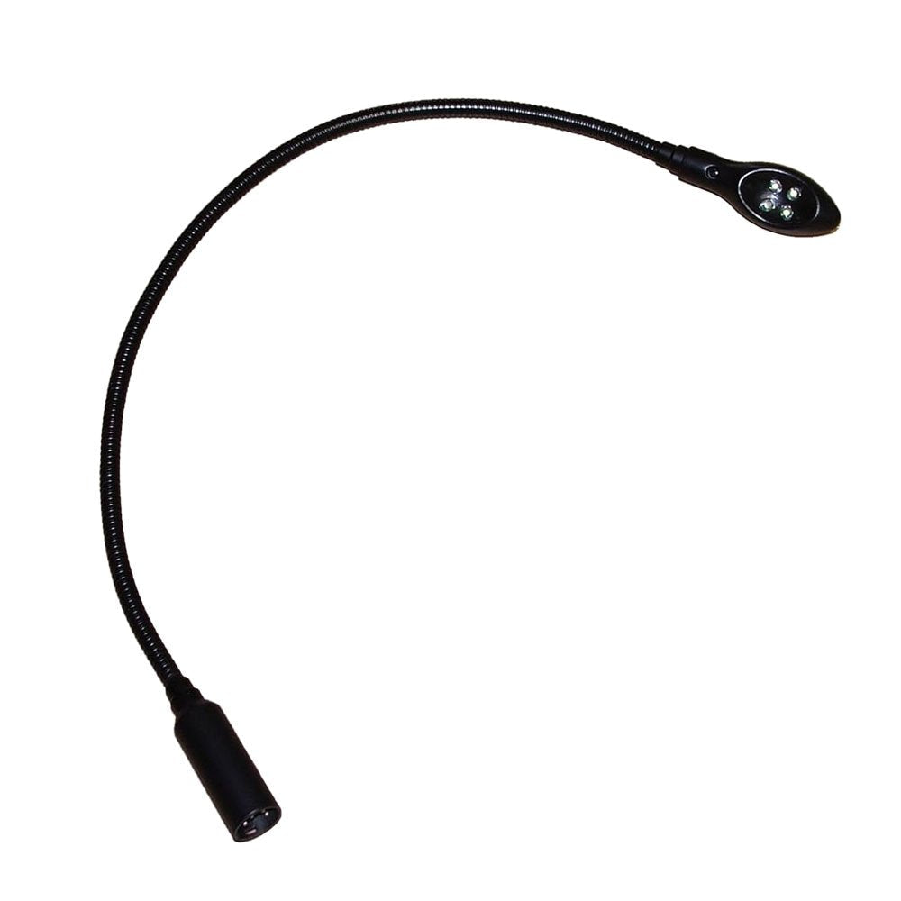 Black LED lamp with flexible gooseneck arm and female connector on one end.