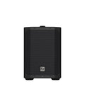 Front view of a black speaker with a metal grille and an 'Ev' logo on the front.