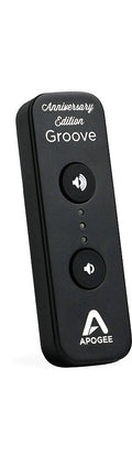 Black rectangular device with Anniversary Edition Groove text, volume control buttons, and Apogee logo.