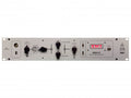 Front panel of a rackmount audio preamplifier with knobs, switches, an XLR input, and EMI branding.