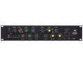 Black rackmount audio preamp and dynamics unit with multiple rotary knobs, switches, and a meter on front panel.