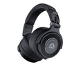 Black over-ear headphones with a padded headband and circular ear cups with a logo on each side.