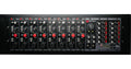 Front view of a Harrison rack-mounted mixer with multiple 32Cpre+ preamp modules and control panel.