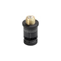 Black cylindrical metal device with numeric dial and gold threaded top connector.