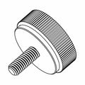 Black-and-white diagram of a threaded knob or screw with a ridged cylindrical head and threaded shaft.