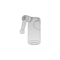 Illustration of a gray mechanical device with a lever arm and rounded handle.