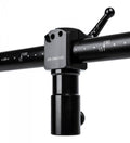 Black metal microphone stand boom arm mount with angle markings and lever handle