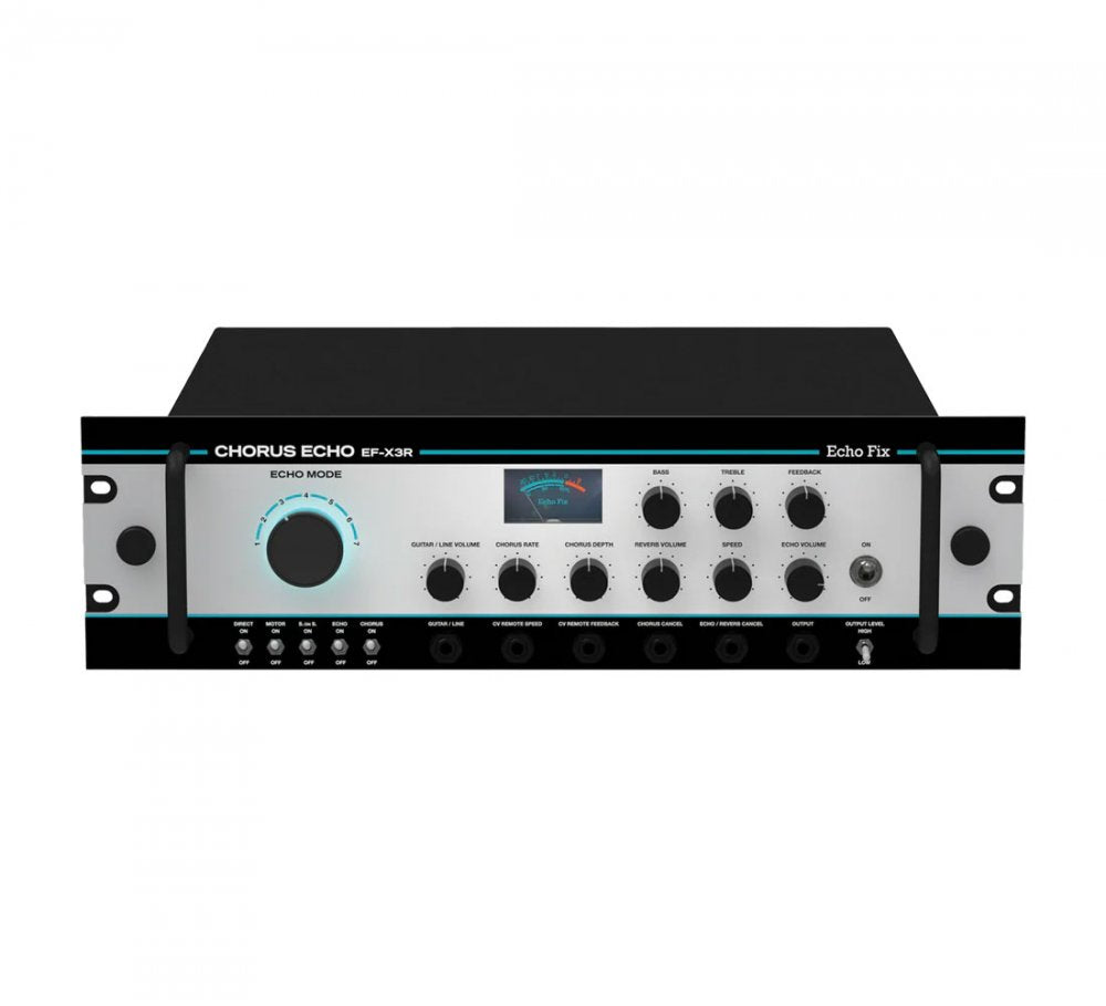 Front view of a rack-mount chorus echo audio effects unit with knobs, switches, and input jacks