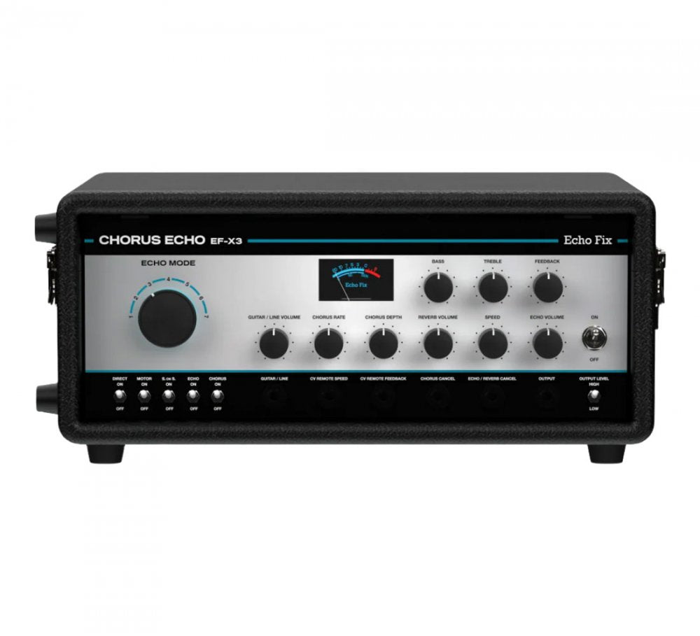 Front panel of a black and silver Chorus Echo EF-X3 audio effect unit with knobs, switches, and input/output jacks.