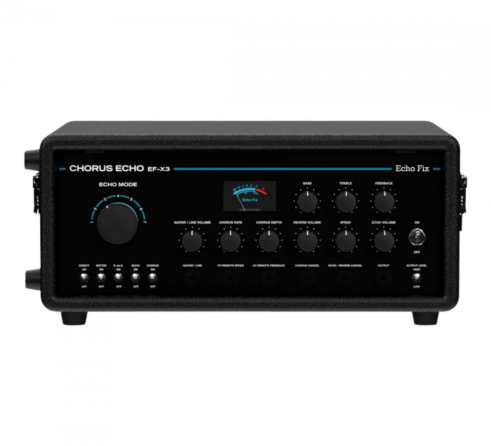 Black Echo Fix Chorus Echo EF-X3 audio device with multiple knobs and switches on front panel