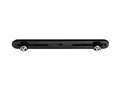 Black metal mounting bar with two adjustable thumb screws and three threaded holes.