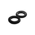 A pair of black replacement ear pads with fabric and leatherette materials.
