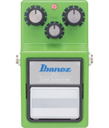 Green Ibanez TS9 Tube Screamer guitar effects pedal with three knobs and one footswitch.