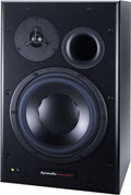 Black studio monitor speaker with a woofer, tweeter, and front bass port.
