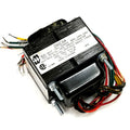 Black electrical transformer with multiple wire leads and a white label showing model 290CAX and wiring details.