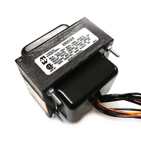 Black Hammond 290D2X power transformer with wire leads and mounting bolts.