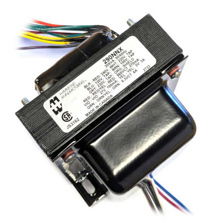 Black Hammond 290NNX power transformer with multiple colored wire leads and a labeled black metal core.