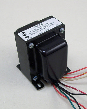 Black power transformer with label 290CAZ and multiple colored wires extending from it.