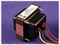 Black Hammond 290UX transformer with multiple colored wires on purple background.