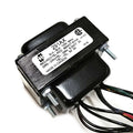 Black power transformer with multiple colored wires and label showing model 291AX and electrical specifications.