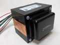 Black Hammond Manufacturing power transformer with copper windings and multicolored wire leads.
