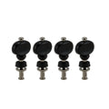 Four black and silver tuning pegs for stringed instrument shown against a white background.